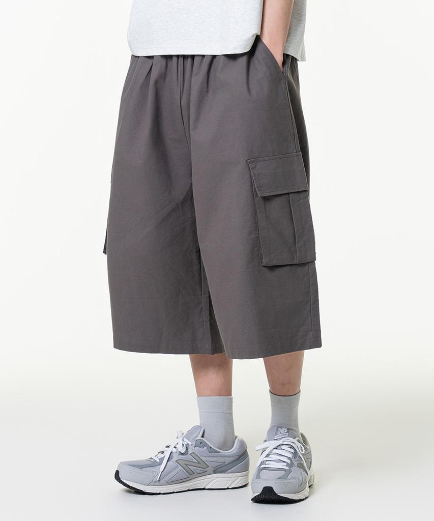 MOZMOZ Linen-Like Cargo Bermuda Wide Pants Charcoal