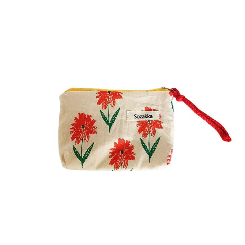 Trendy Street Style Cotton Makeup Bag Floral Design Soft Drawstring Pouch