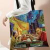 Van Gogh Series Linen Bag Oil Painting Starry Night Flower Handbag Light Weight Shoulder Bag High Capacity Eco Shopping Bags