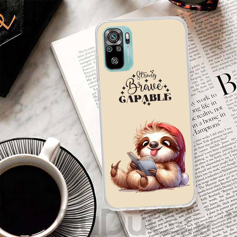Animal Cute Cartoon Sloth Coffee Cover For Xiaomi Redmi Note 10 9S 9 8T 8 Pro 7 5 Mi 9T 10T 11T 12T 11 12 Lite 12X A3 A2 A1 Prin