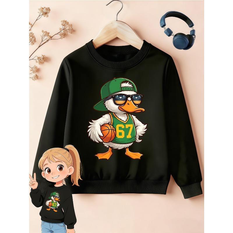 Unisex Kids Sweatshirt For Over 4 Years Old Boys Girls Cool Basketball Duck Number 67 Graphic Red Soft Pullover Long Sleeve Top For 4-12 Children 110 чёрный