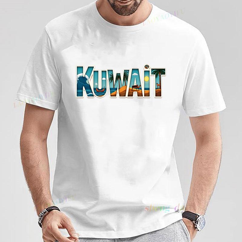 

Casual Crew Neck Short Sleeve Tee for Summer Camisetas Kuwait Graphic T-Shirt Bold Kuwait Lettering with Desert Landscape Print 5XL різнокольоровий
