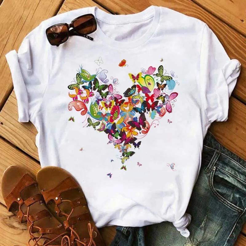 Butterfly Heart Printed T Shirt New Unisex Black T Shirt Harajuku Cute Graphic Tee Shirt Ladies Casual Female Tops Tee