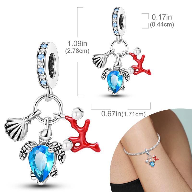 New Silver Plated Charms Beads Turtle Starfish Shell Sea Blue Summer Beads Fit Original Charms DIY Woman Jewelry Gift