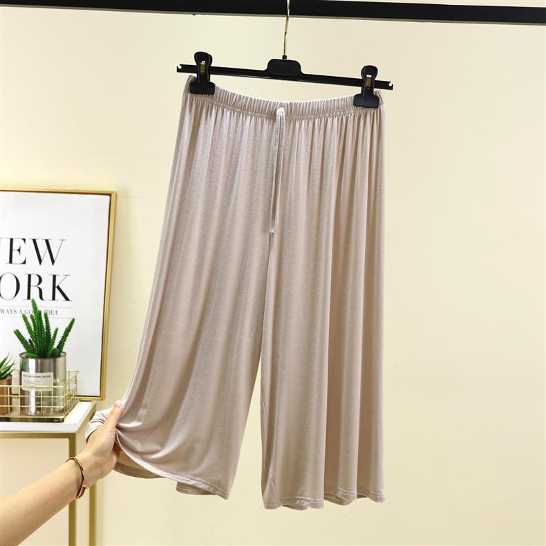 Women's Summer Modal Wide-Leg Lounge Pants - Solid, Versatile, Loose Fit, Seven-Point Style