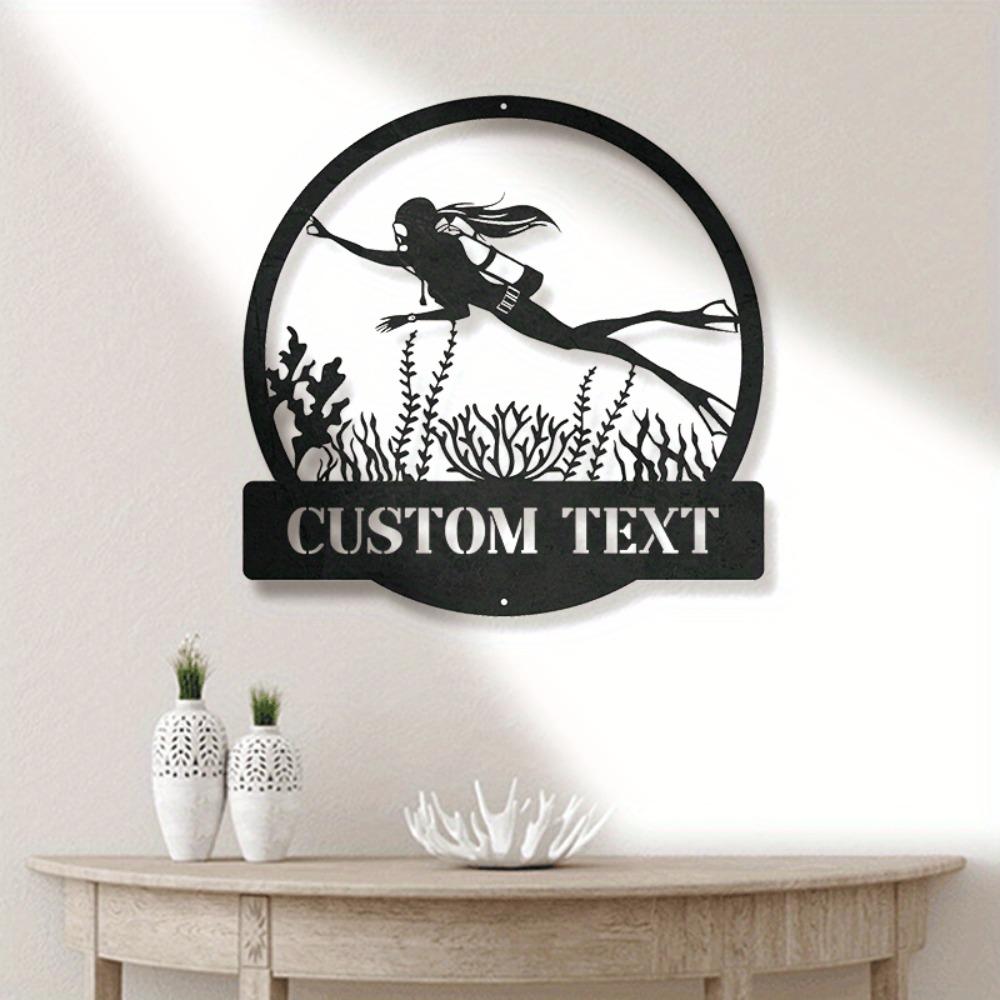 Vintage Scuba Diver Metal Wall Art, Personalized Name for Beach Water Sports Decor