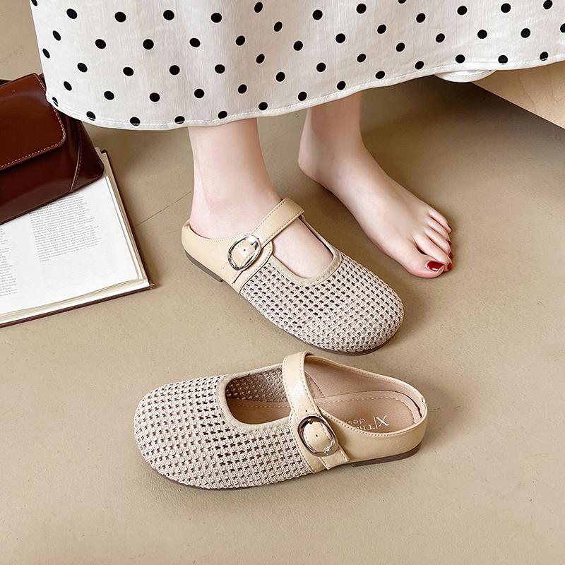 Fashion 2025 New Women's Summer Hollow Out Woven Breathable Slip-On Sandals Slipper Flat Heel Anti-Slip Casual Plastic Thong Slippers