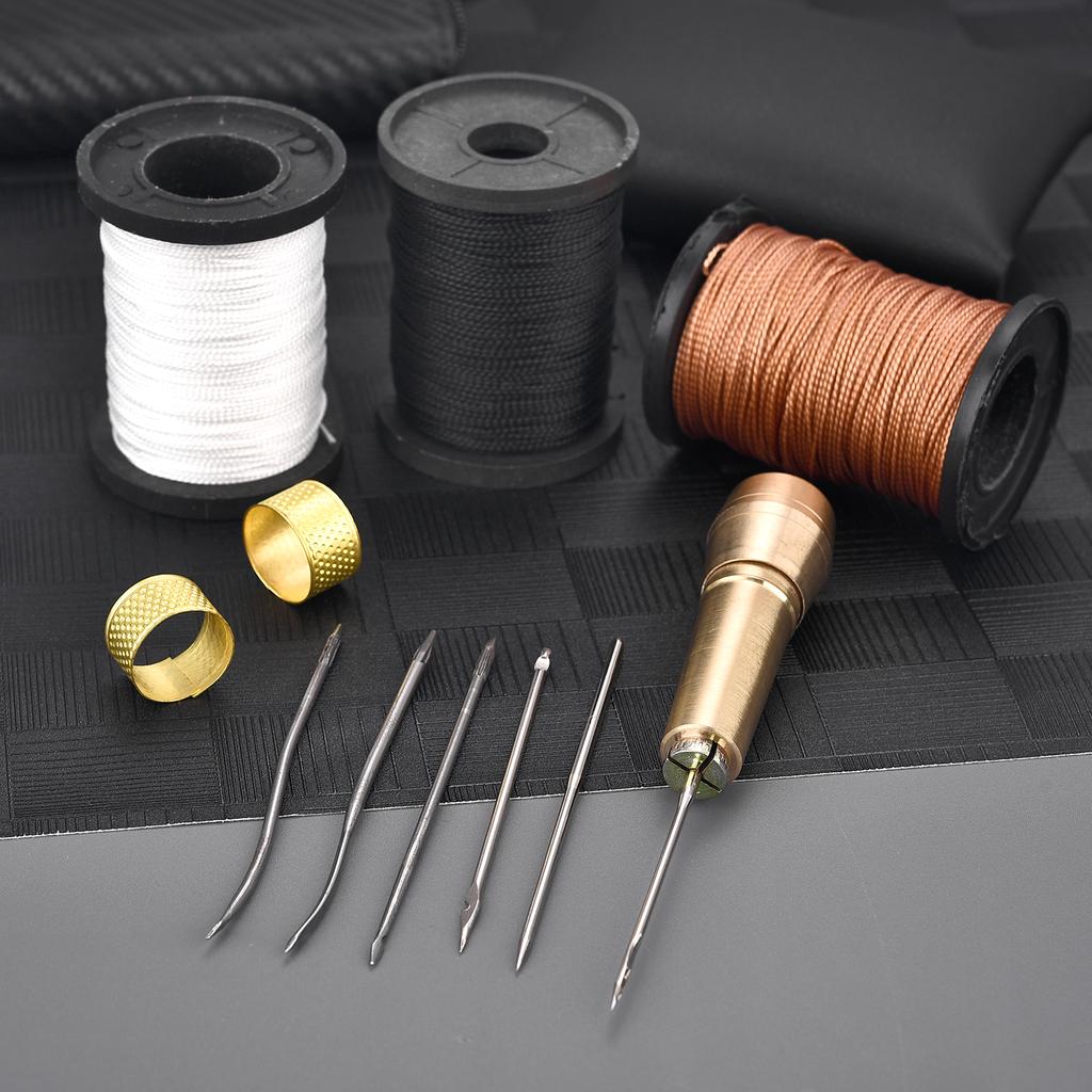 Leather Sewing Kit DIY Leather Sewing Awl Needle With Copper Handle Set Leather Canvas Tent Shoes Repairing Tool W/Nylon Thread