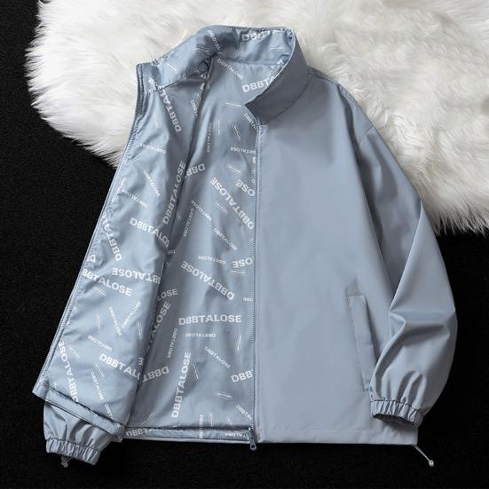 

Мужская осенне-весенняя куртка. Гладкая двусторонняя двусторонняя одежда. Гладкая ветрозащитная куртка с воротником-стойкой. Карманы на молнии. Свободное пальто унисекс для улицы.