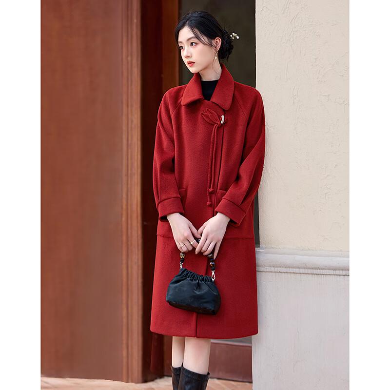 Shishui Nianhua Women's Red Wool Blend Coat