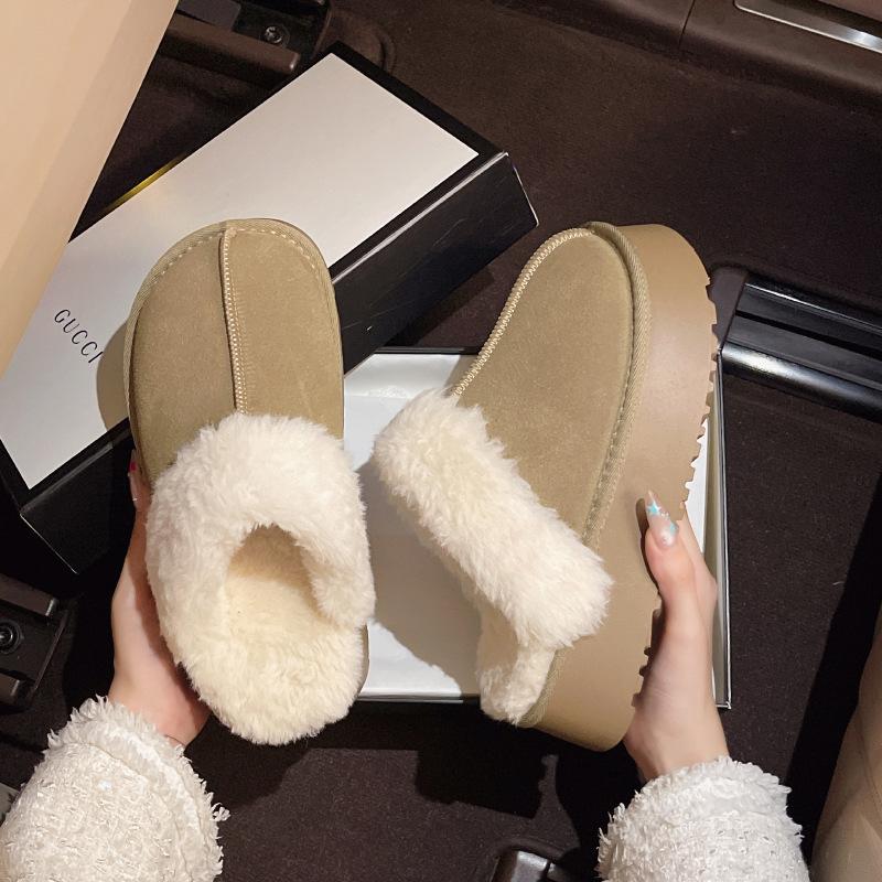 

Толстоподошвенные теплые зимние сапоги для женщин 2025, утолщенные, теплые, с интегрированным мехом, удобные, больших размеров, пушистые туфли для снега 40 хаки