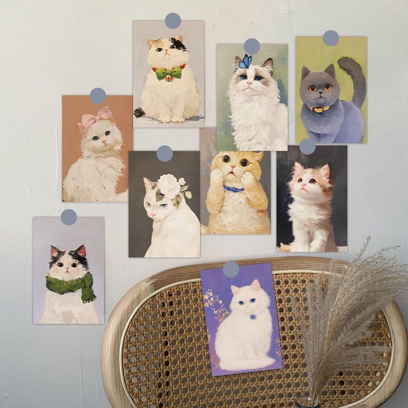 10 Sheets /set Cat Album Card Art Animal Illustrations Nordic-style Decorative Wall Stickers for Living Room