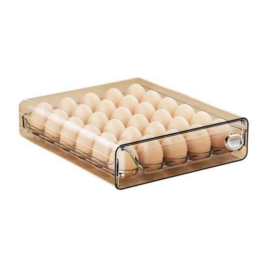 Egg Storage Box Transparent Space Saving Egg Container with Individual Slots Smooth Sliding Drawer Egg Holder for Kitchen Refrigerator