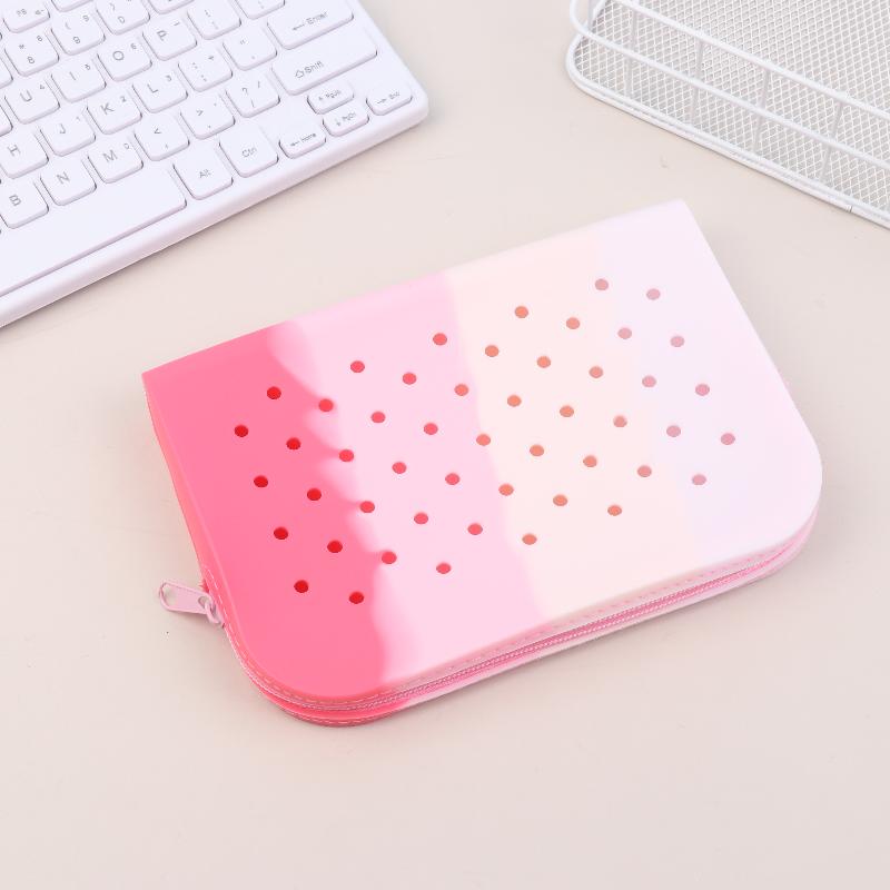 New Stylish Holes Silicone Pencil Case Zipper Soft Pencil Pouch Lightweight Waterproof Stationery Storage Bag Classroom