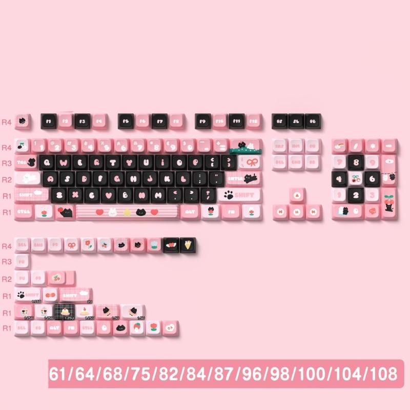 Zwarte Katten Keycaps 138/158 Toetsen MDA Profiel PBT Keycaps Sublimatie Schattige Mechanische Keycaps toetsenborden Accessoires