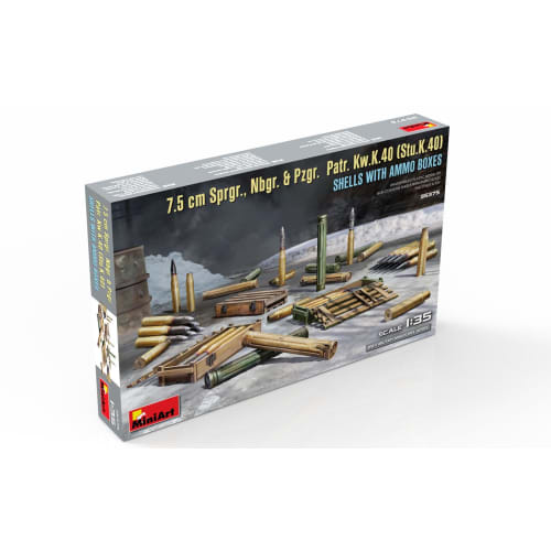 Miniart 1/35 Scale 7.5cm Sprgr., Nbgr., Pzgr. Patr. Kw.K.40 (Stu.K.40) Shell and Ammunition Box Plastic Model Kit MA35375