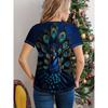 Tricou Damă - Grafică Pană de Păun, Design Păsări Vibrante Luxe pentru Purtare Casual Zilnică