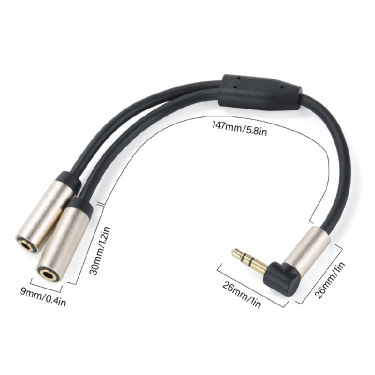 Headphone Splitter, 3.5mm Male To 2 Female Port,7.87''/20cm Right Angled Extension Cable for Phone, Tablet & More