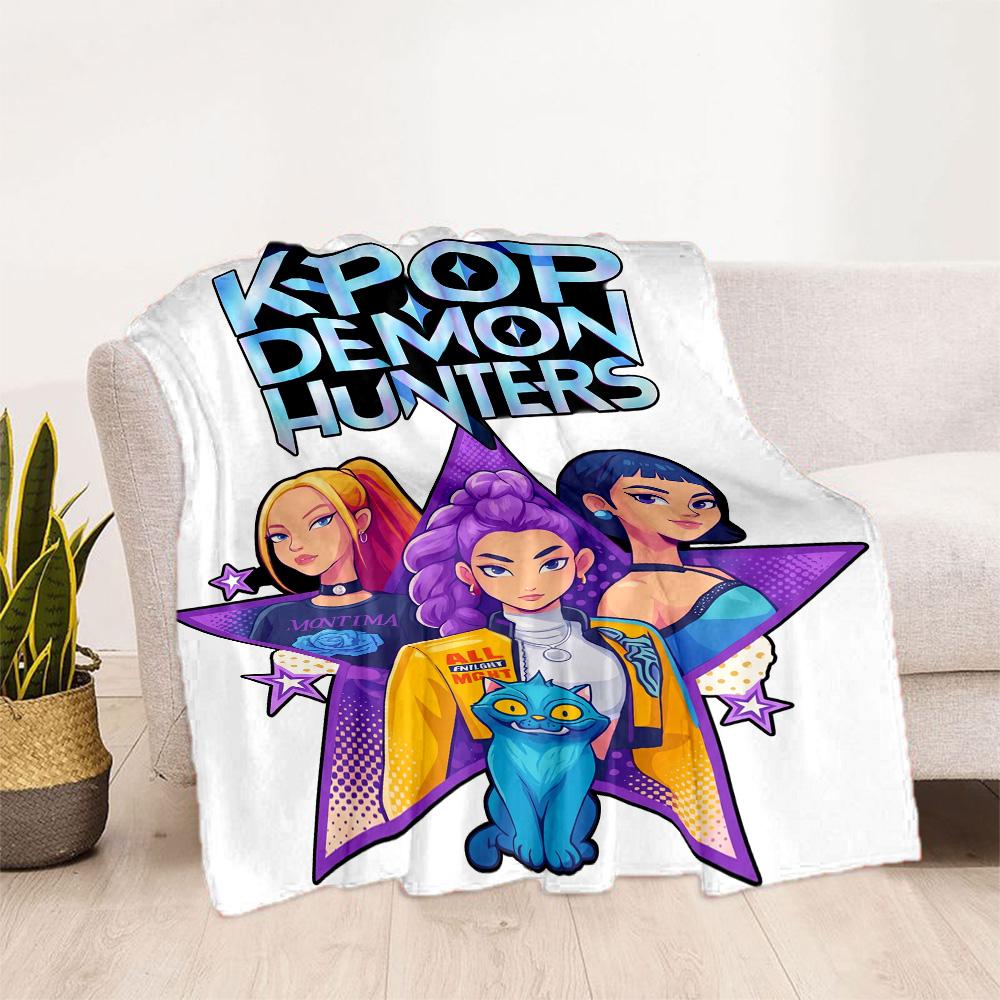 K-pop Demon Hunters Blanket Durable Comfort Suitable for Seaside Office Chair Chair All-Season Use Playful Design