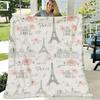 Paris Eiffelturm & Rosa Rosen Flanelldecke Weiche Ganzjahres-Kuscheldecke für Sofa, Bett, Reisen & Camping Zeitgenössischer Digitaldruck Heimdekoration, Wanddecke