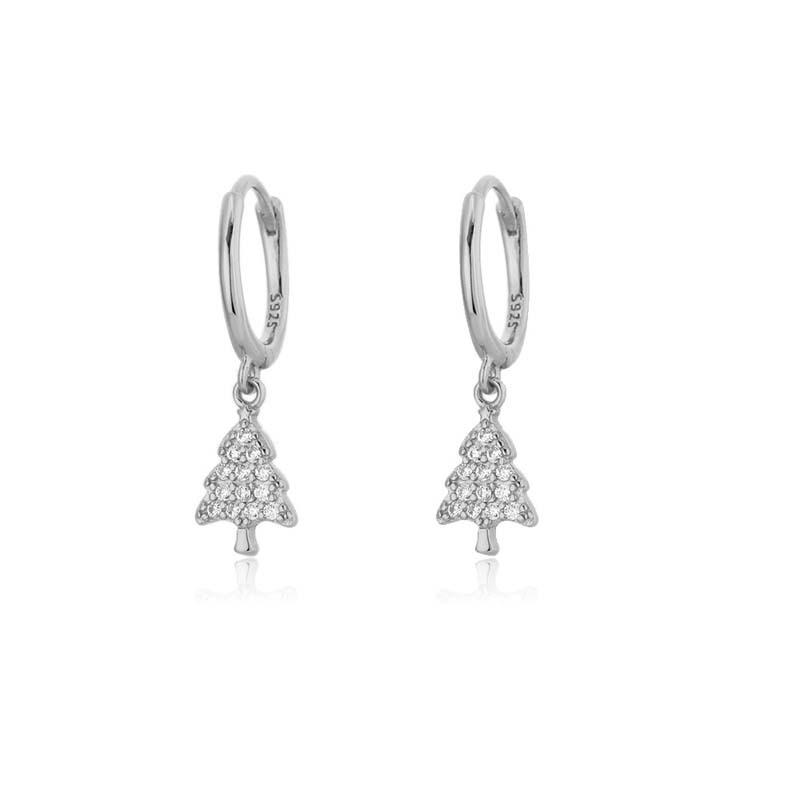 Boucles d'oreilles créoles Arbre de Noël en Zircon Doré - Bijoux d'oreille mignons pour femmes avec diamants