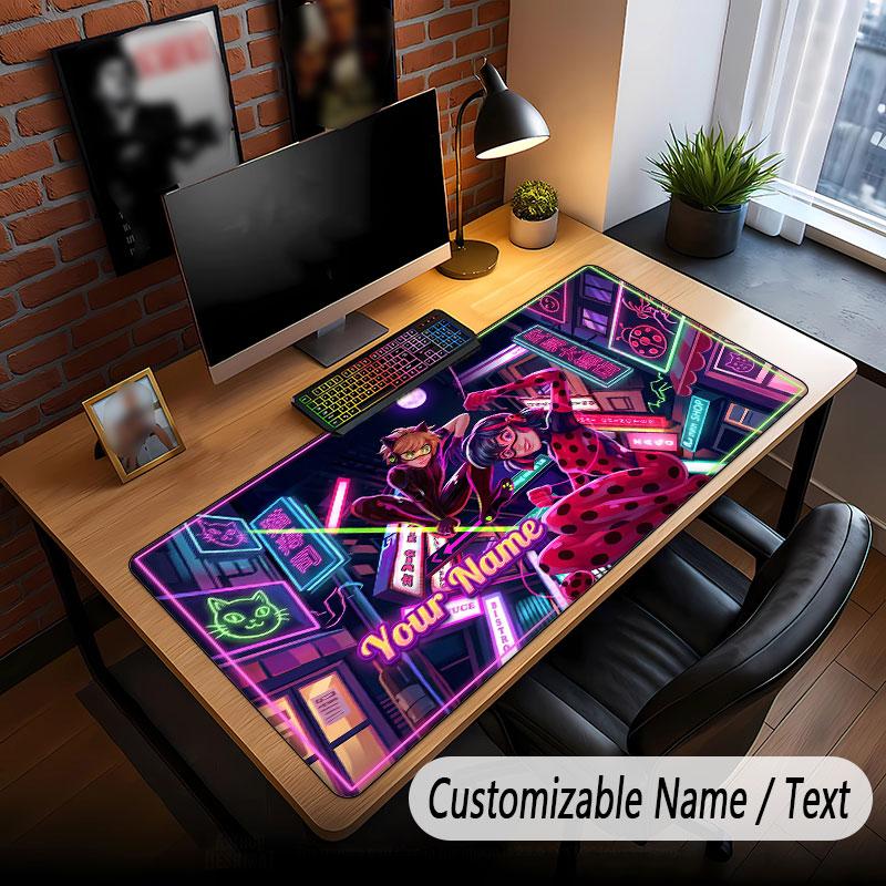 Custom Name Text Big Mouse Pad,Miraculous Ladybug Soft Non Slip Extended Desk Mat For Home Office