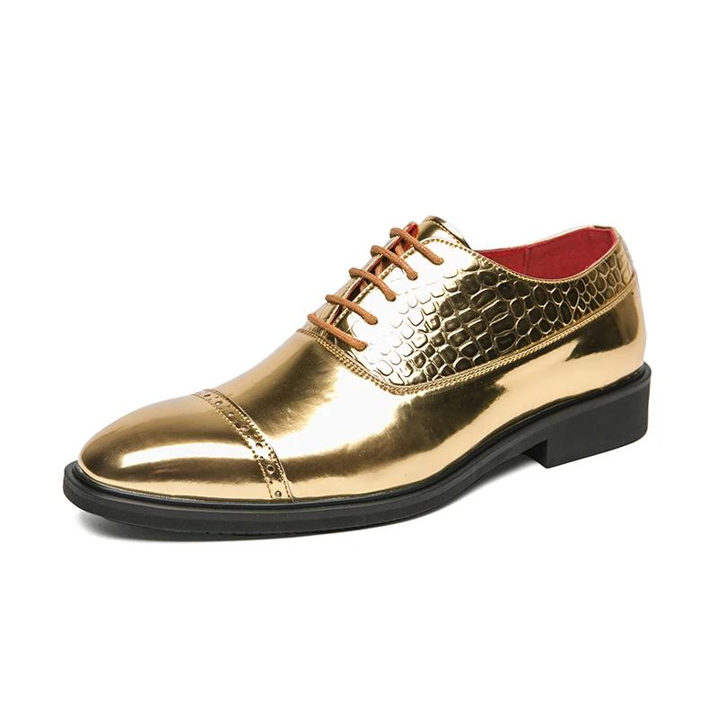 Fashion New Men's Wedding Shoes Black Gold Patent Leather Derby Shoes Lace-up Solid Business Formal Shoes for Men Size 38-46