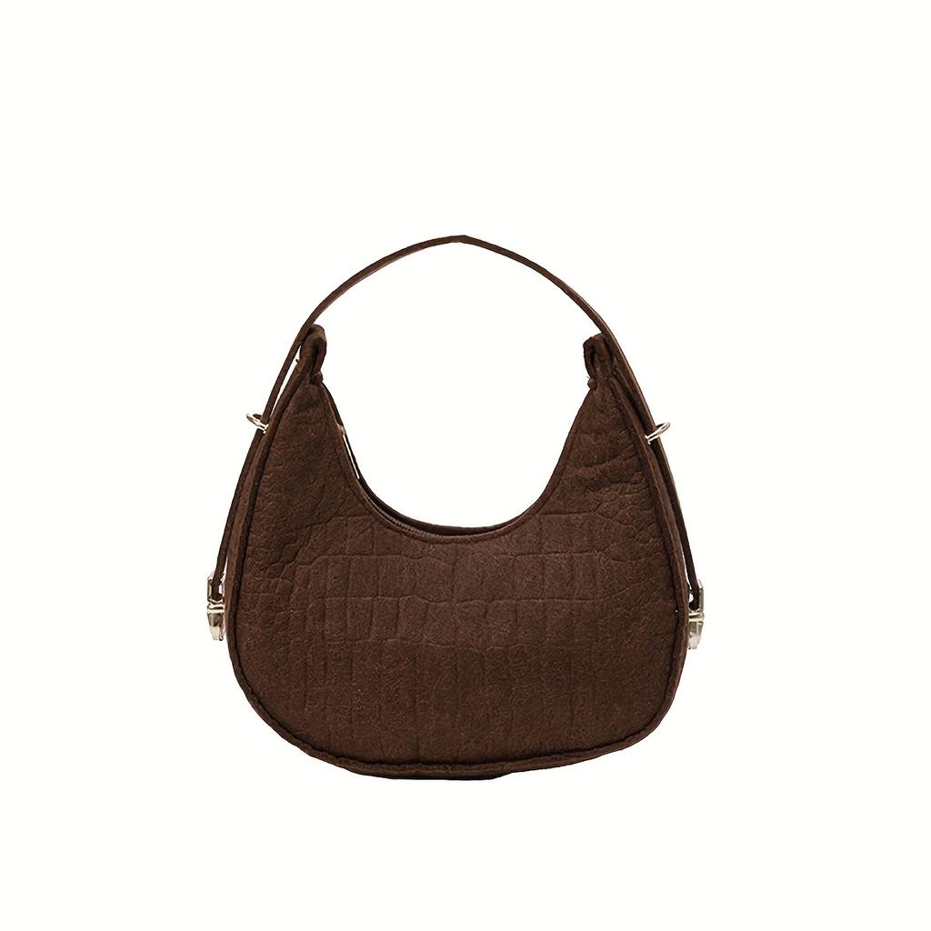 Stylish Felt Handbag for Women Chic Single Underarm Dumpling Handbag with Golden-Tone Hardware, Textured Design, Zip Closure, Polyester Lining