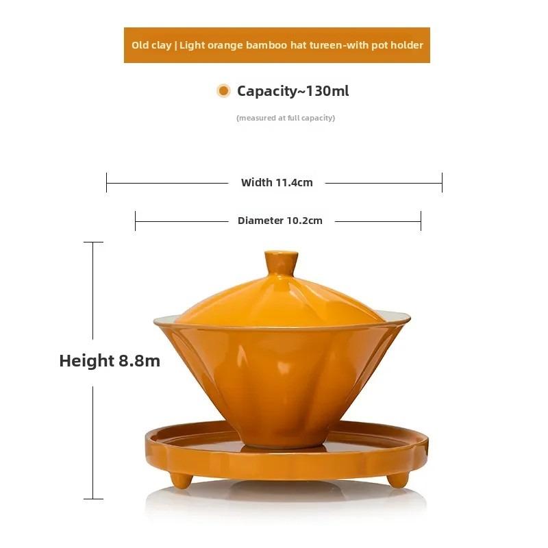 Jingdezhen-Ceramic Tea Cup with Bamboo Hat, Traditional Handmade Tea Ware, Single Bowl, Kung Fu Tea with Lid, Sancai Gaiwan