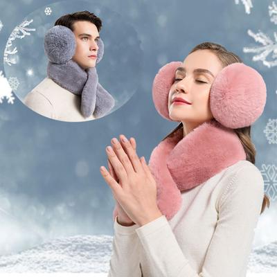 Cache-oreilles chauds d'hiver avec écharpe Super doux Ultra-épais Coupe-vent Couleur unie Extérieur Femmes Cache-oreilles en peluche Chauffe-oreilles
