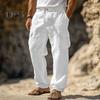 Men's Casual Straight Trousers Solid Color Streetwear Pants Loose Fit Beach Style Pants with Multiple Pockets for Fitness Travel Daily Wear