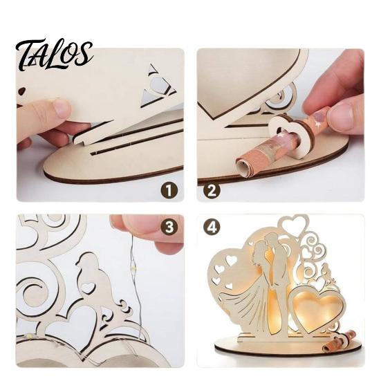 Wedding Souvenir for Bride And Groom Wooden Couple Ornaments with LED Lights, Romantic Statue Heart Night Light Bedroom Design, Warm Glow Tabletop