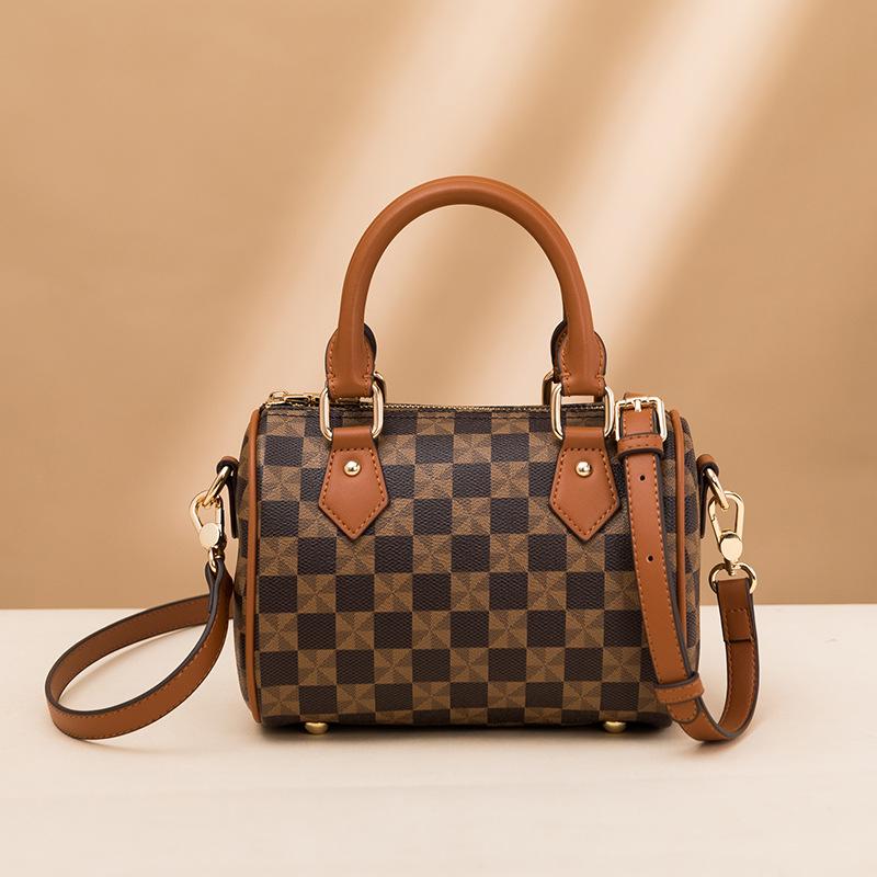 Повседневная женская сумка Boston, модные клетчатые сумки, кожаные ...