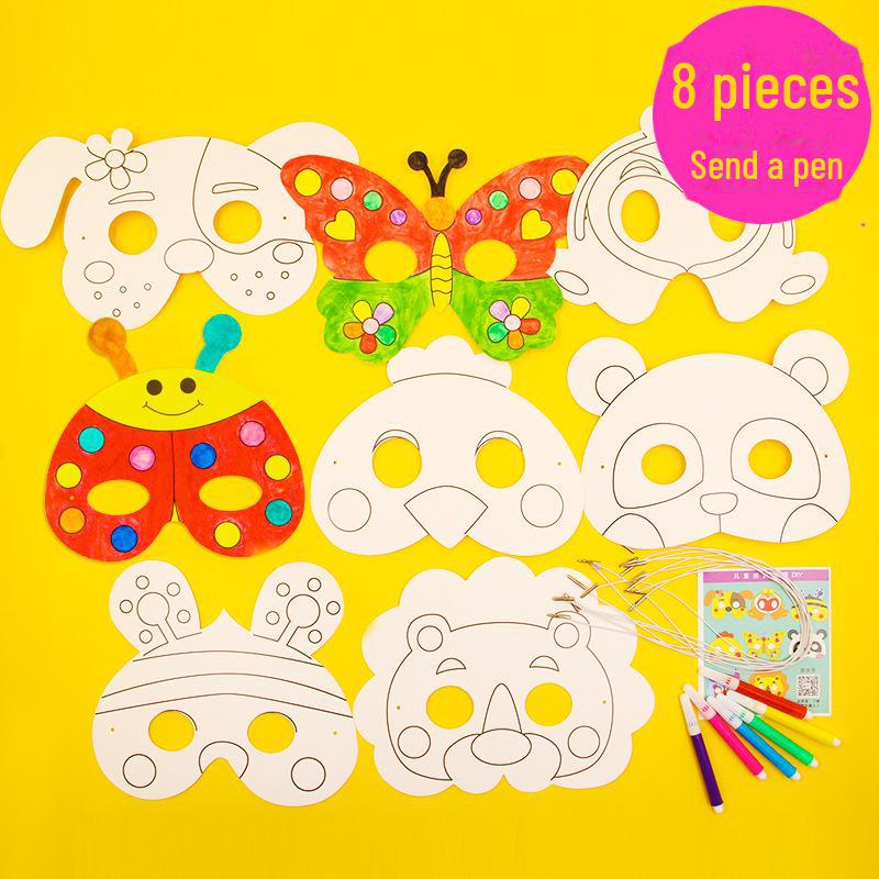 Animal Cartoon DIY Blank Mask Set for Kids - Creative Coloring and Painting Arts & Crafts Kit