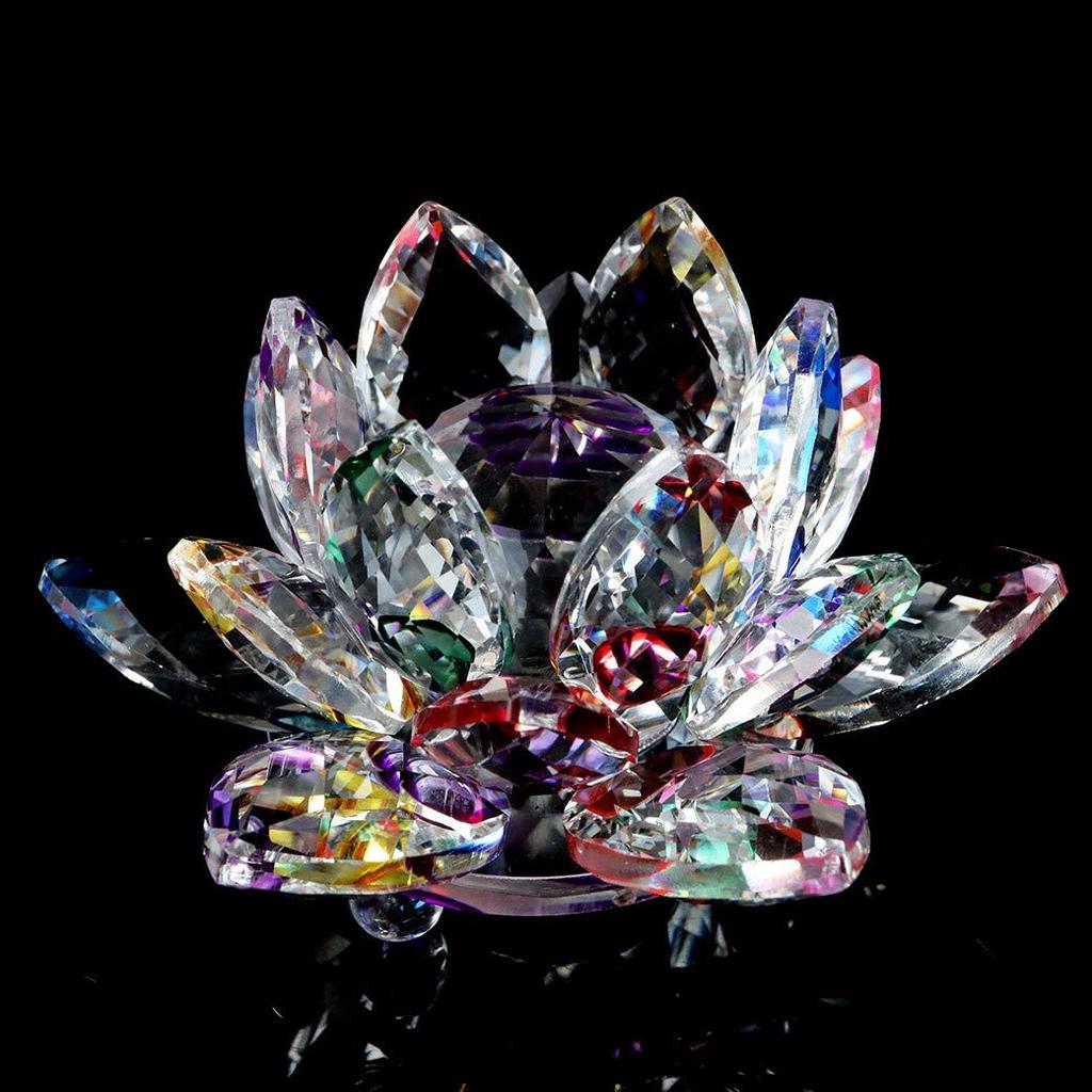 [GOLD STONE] Lotus Flower Ornament, Rainbow Colored Crystal Glass Suncatcher, Good Luck, Itenrya, Feng Shui Item, Purification