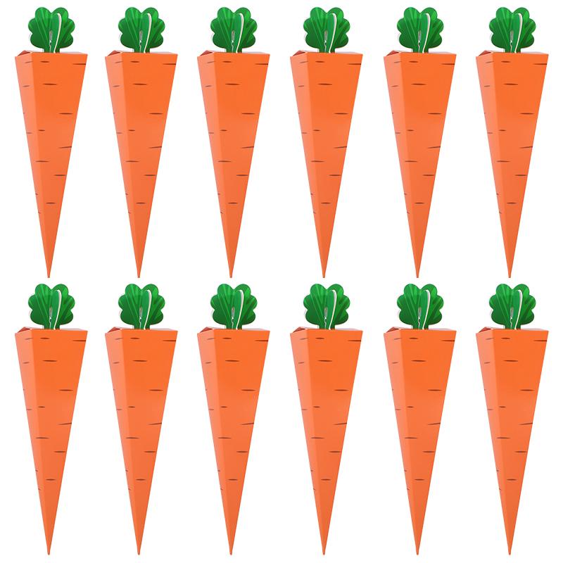 12pcs Easter Carrot Paper Candy Box Bunny Rabbit Cookie Snack Packaging Bags Spring Easter Party Decoration Kids Birthday Favors