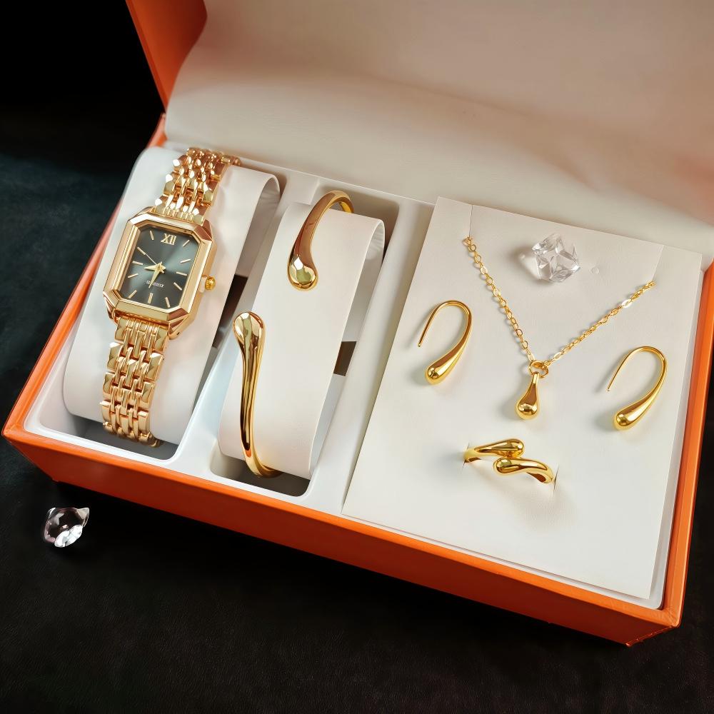 LP43  Gift Set Fashion Square Watch Stainless Steel Women Wristwatch Luxury Casual Dress Watches Without Box for Ladies