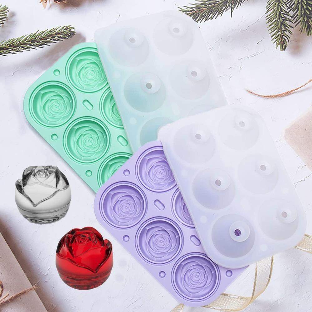 Silicone Rose Ice Cube Mold 3D Flower Shape Ice Cube Tray with Lid Ice Ball Maker for Cocktails Juice Whiskey Kitchen Gadget