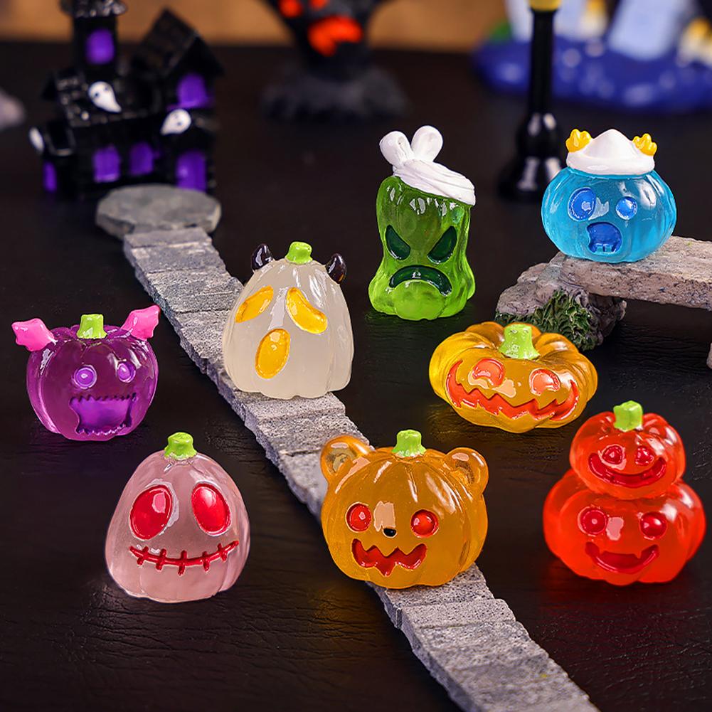 Resin Glow in the Dark Halloween Miniature Ornaments Set 17 Pieces for Spooky Tabletop Terrariums and Holiday Decor