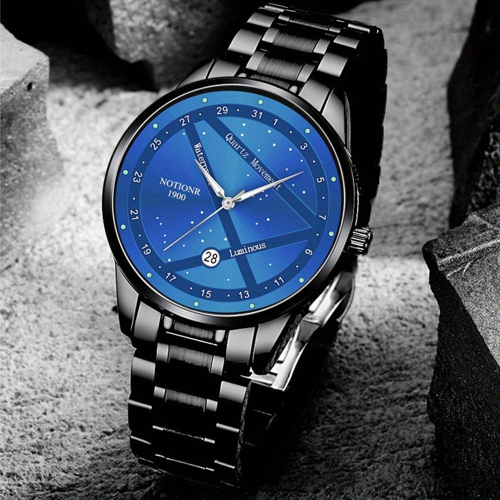 2pcs/set NOTIONR Business Men's Stainless Steel Wristwatches, Fashion Luminous Calendar Quartz Watch,Men's Gift Options