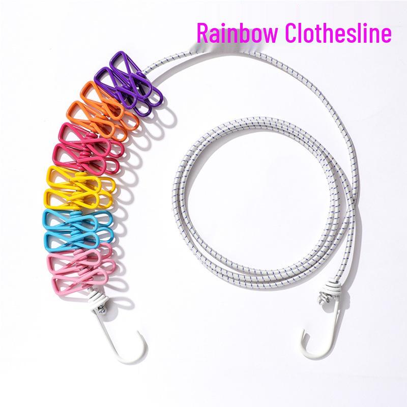 Colorful Portable Clothesline with Pegs for Quilts, Balcony Use, and Underwear Drying