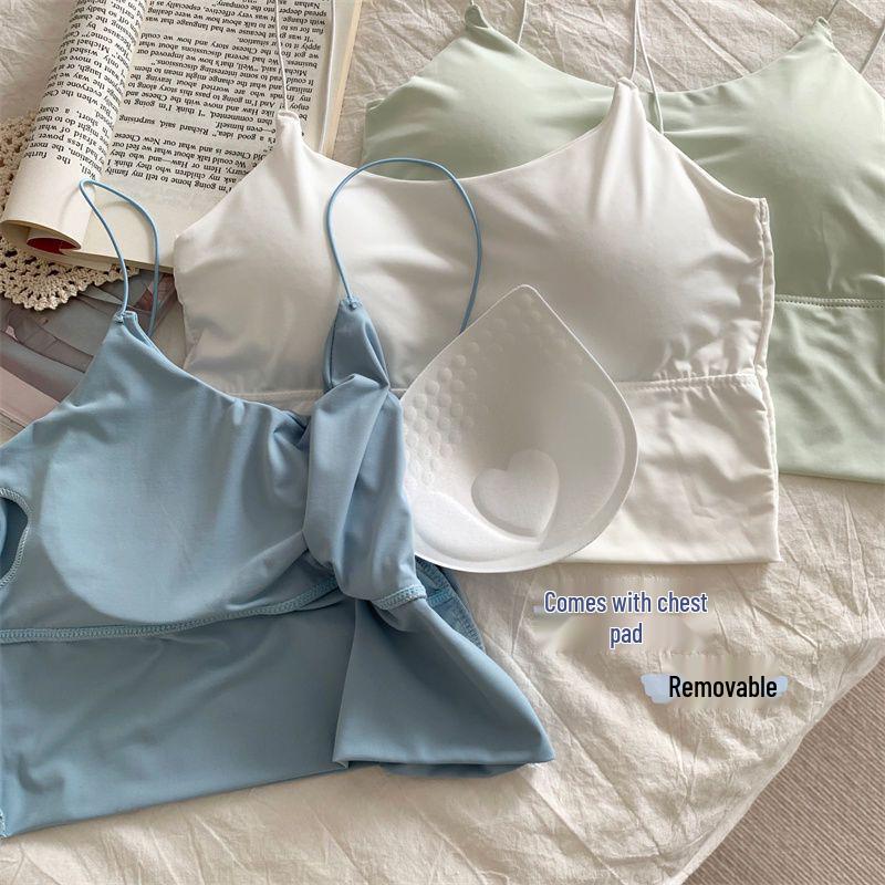 Nahtloses Damen-Tanktop aus Eis-Seide mit Brustpolstern - Bandeau im koreanischen Stil