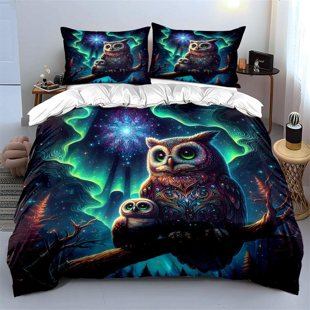 Colorful Owl Art Home Decor Multiple Sizes Kid'S And Adults' Bedroom Exquisite 3Pc Bedding Set, Gift