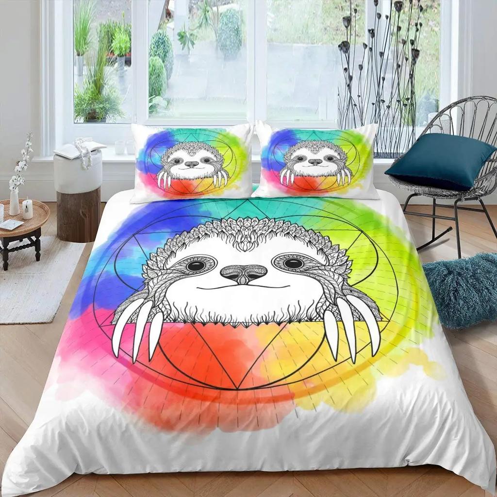Floral Sloth Cartoon Cute Sloth Duvet Cover Flowers Sloth Animal Cover Kids Boys Girls Gifts Bedding Sets for Bedroom Decortion