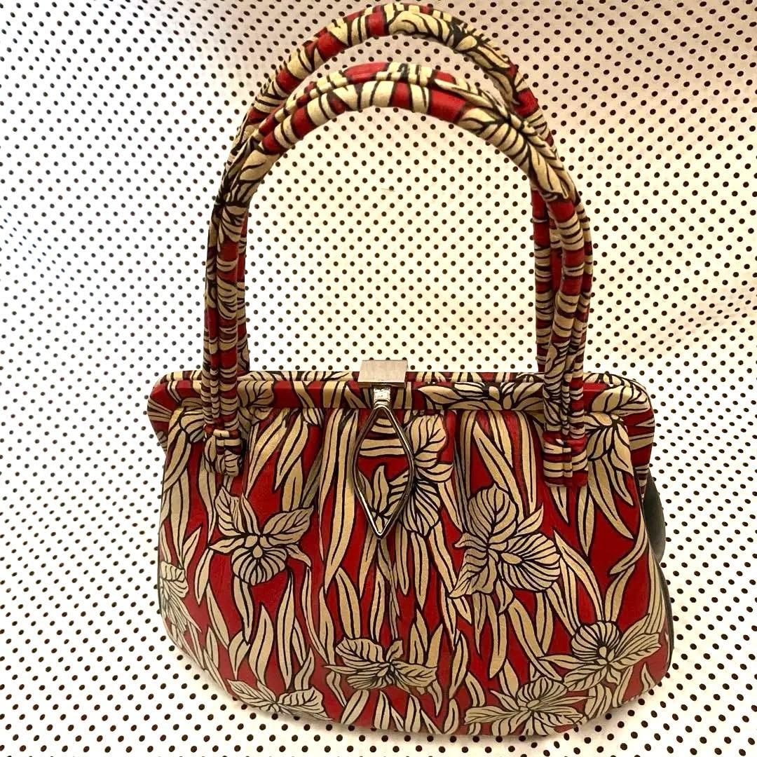 

[USED] Japanese-style bag, genuine leather handbag, Yuzen dyed, Showa retro, Takakafu, Coming-of-Age Ceremony
