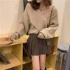2026 Autumn/Winter Petite Korean Style Cross-Neck Loose Long Sleeve Sweater