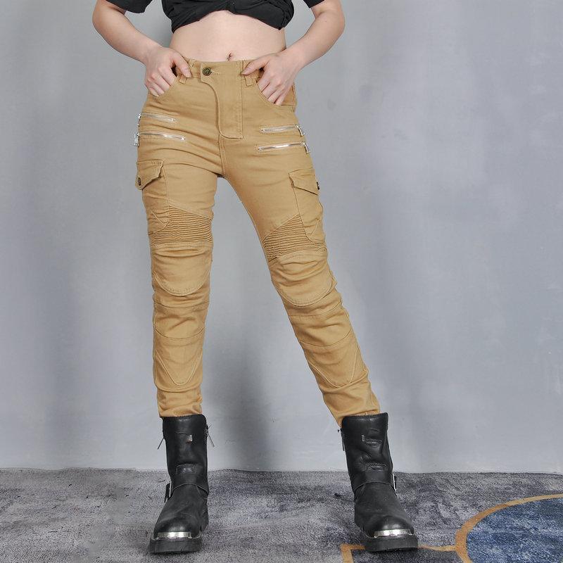 Motorcycle jeans, female rider elastic motorcycle riding pants, retro personalized casual anti-drop pants