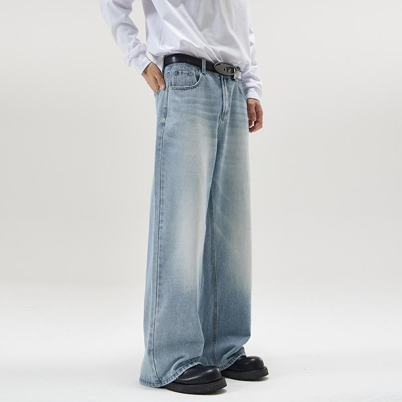 LKTM Men's Four Seasons Korean A-Line Jeans: Loose Wide-Leg, Floor-Mopping Fit