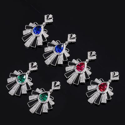 Scallop Green Crystal Earrings Simulation Royal Sapphire Earrings Silver Needle Colored Treasure Zircon Earrings