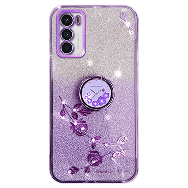 

KADEM For Motorola Moto G42 4G TPU Cover Ring Kickstand Glitter Phone Back Case Purple